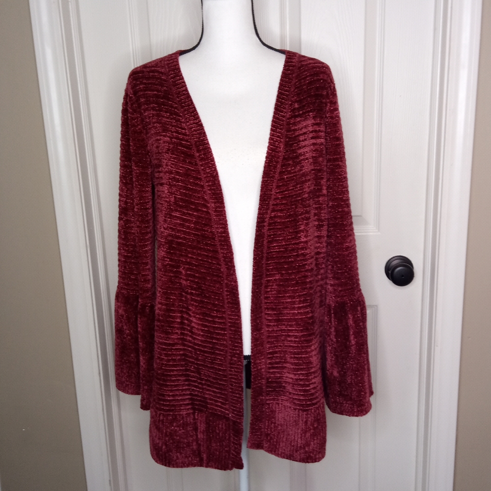 LC Lauren Conrad Rust Chenille Bell Sleeve Sweater Cardigan Sz Small